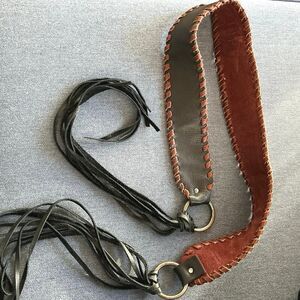 Kim White Reversible Suede + Leather Brown & Black w/ Fringe Size M